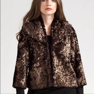 Alice & Olivia Masha Metallic Faux Fur Jacket Sz M
